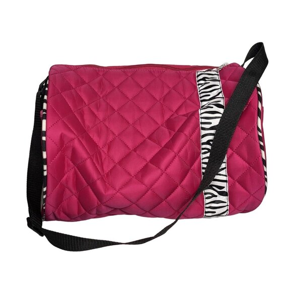 Dance Duffle Bag Girls Quilted Zebra Pattern Ribbon Pink - Picture 2 of 9
